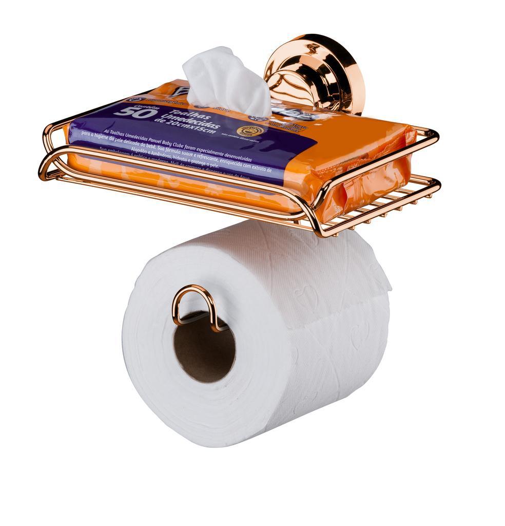 Suporte Papel Higienico Porta Objetos Ventosa Rose Gold