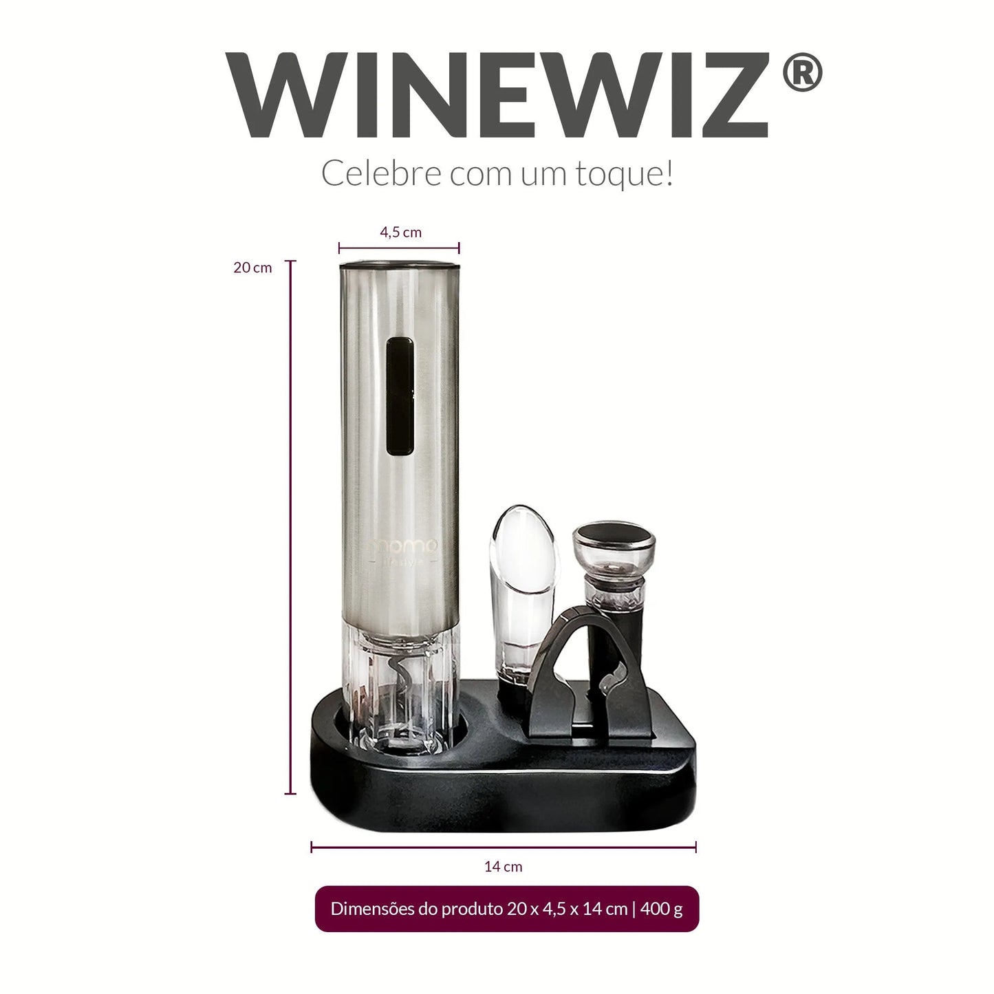 Abridor de Vinho Elétrico | WineWiz | Loja Momo