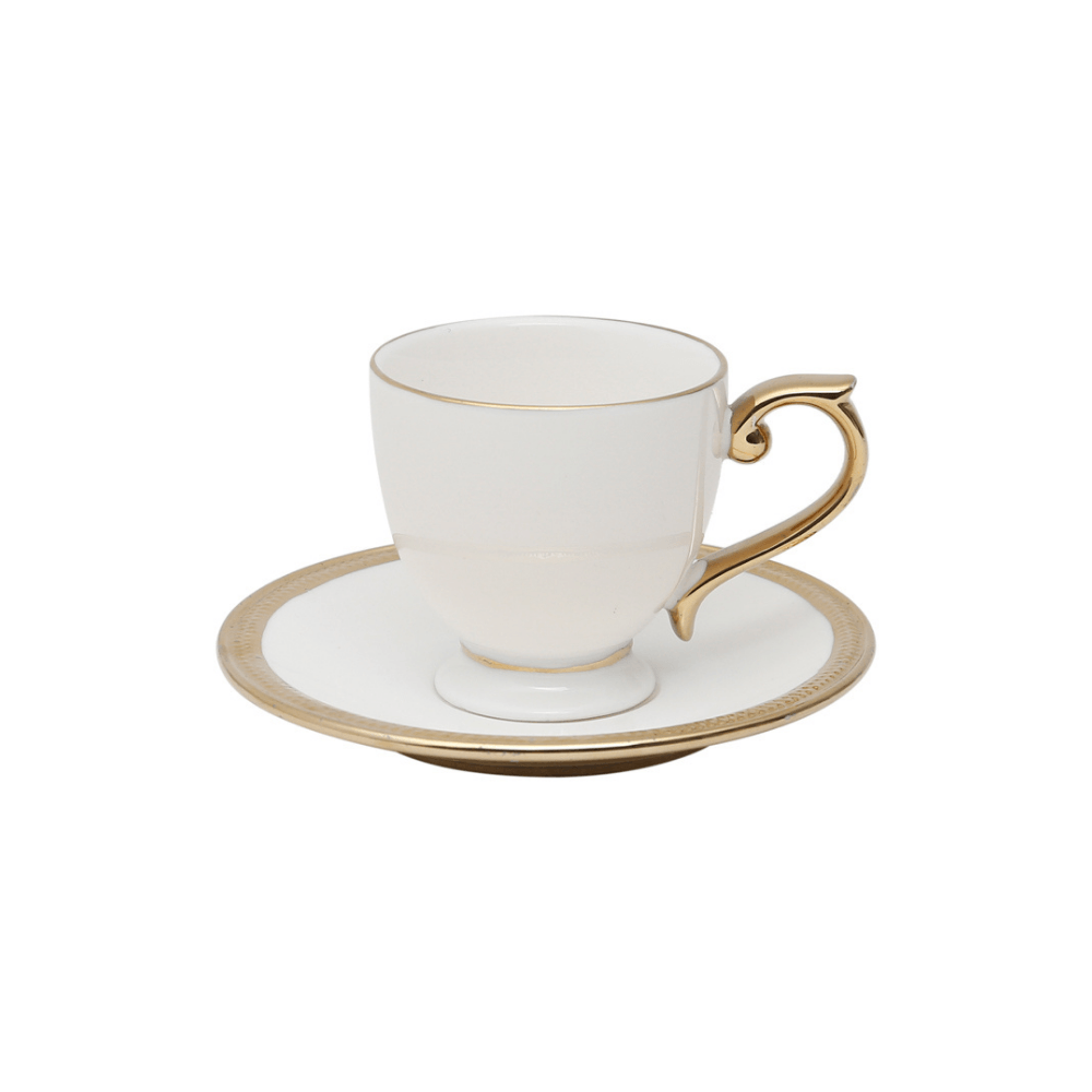 Jogo De Xícaras Para Café DouradaCom Pires Porcelana Alça Ouro Paddy 90ml - 6 Peças