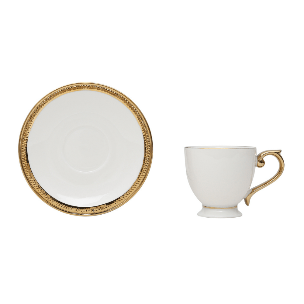 Jogo De Xícaras Para Café DouradaCom Pires Porcelana Alça Ouro Paddy 90ml - 6 Peças