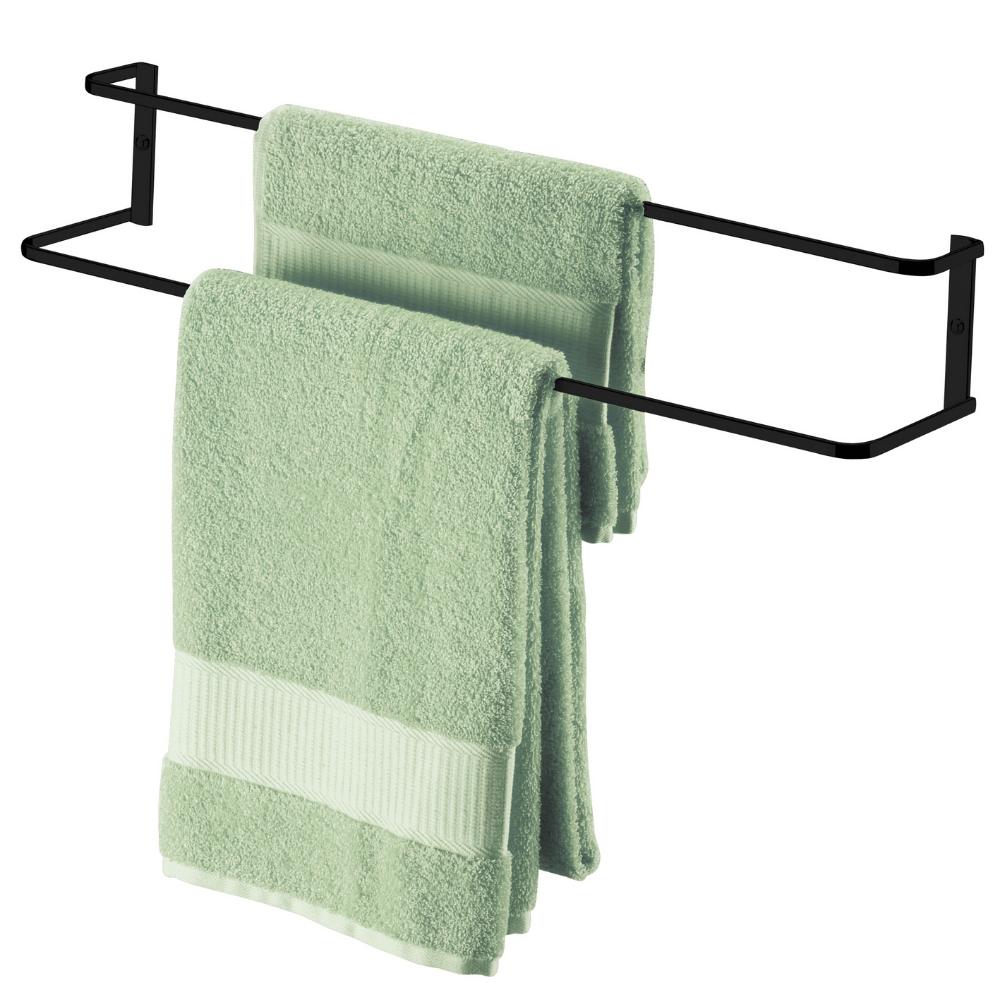 Toalheiro Porta Toalha Duplo 60cm Aço Piatina Preto Fosco Fixação Parafuso