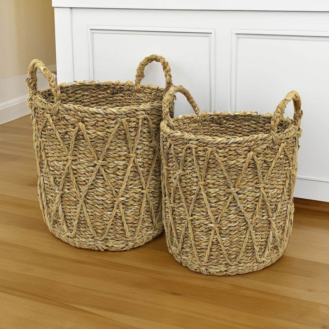 Cesto em Seagrass Trançado com Alças Caubi 32cm