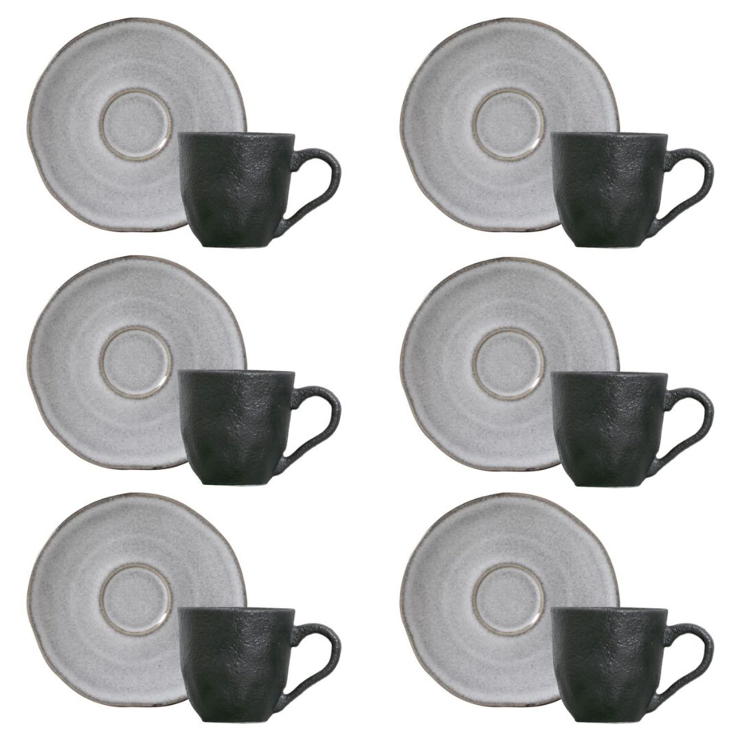 Jogo 6 Xícaras de Café com Píres Orgânico Concreto Cinza 120ml