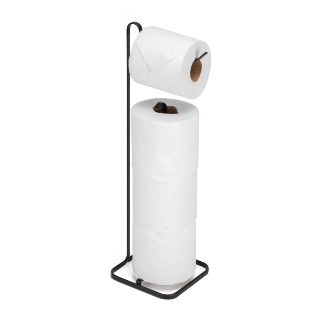 Suporte Porta Papel Higiênico de Chão 4 Rolos Aço Piatina Preto