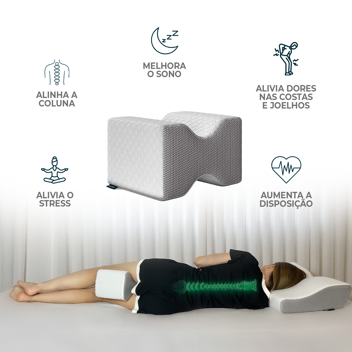 Kit Coluna Relax Cappi: Travesseiro Cervical + Apoio de Joelhos