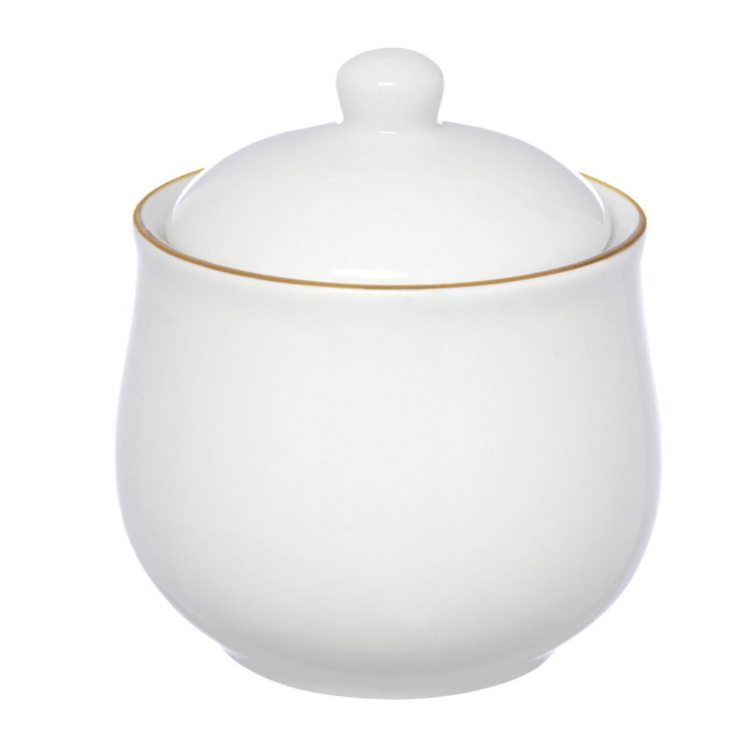 Açucareiro Royal Porcelana Branco e Borda Dourada 300ml