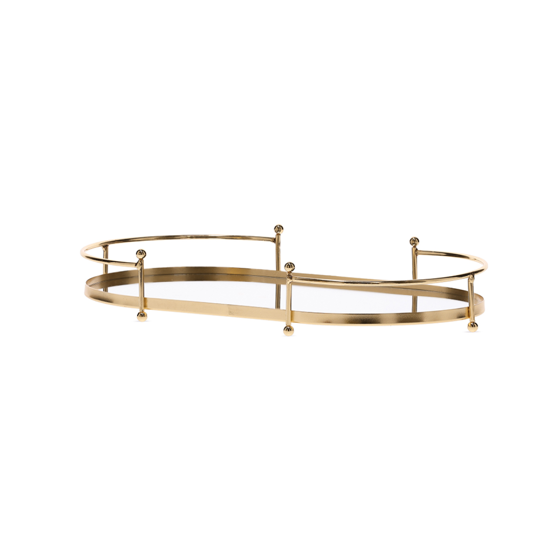 Bandeja em Metal Dourado e Vidro Espelhado 41cm G