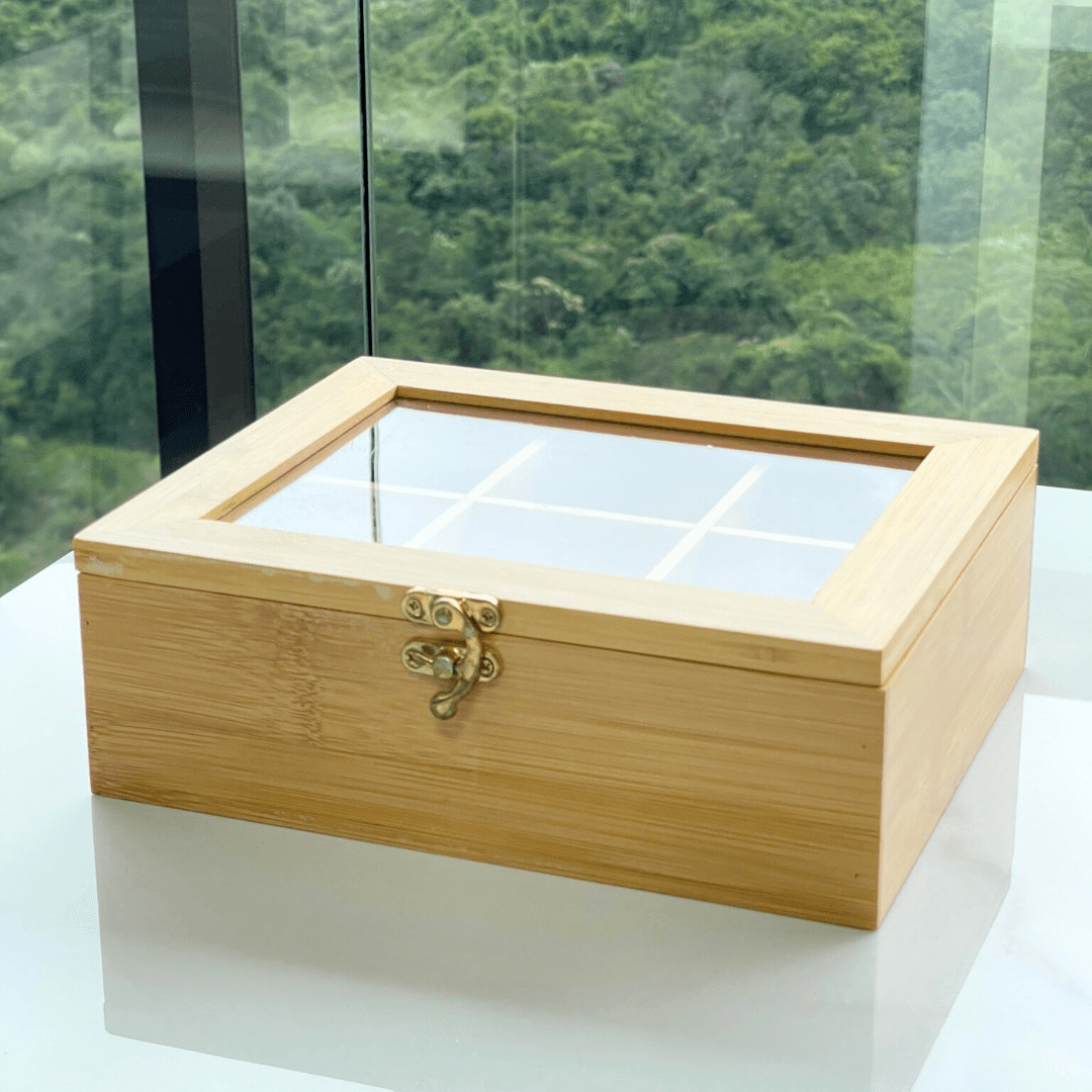 Caixa Porta Chá de Bambu com 6 Divisórias 22cm