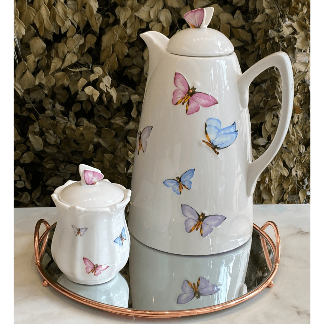 Garrafa Térmica Porcelana Borboletas Branca 900ml
