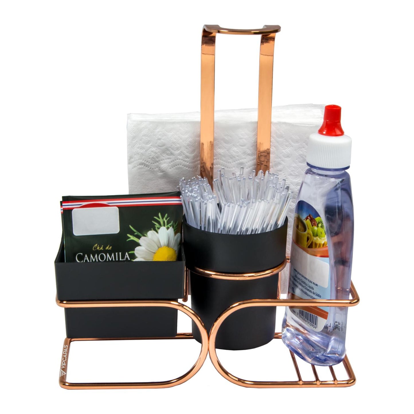 Conjunto para Chá Café Adoçante e Guardanapo Preto e Rose Gold