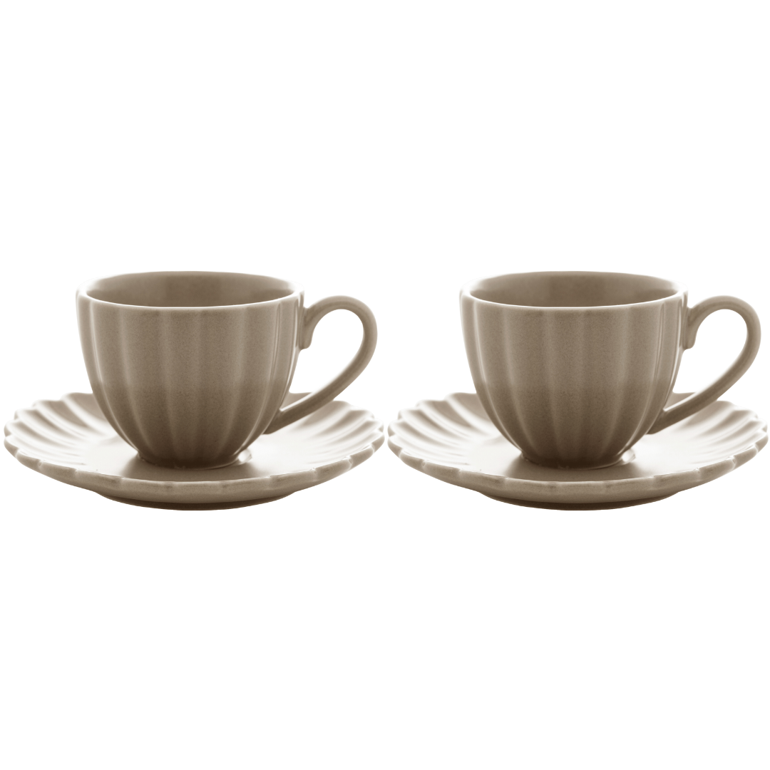 Jogo 2 Xícaras de Café com Pires de Porcelana Petala Areia Matt 90ml