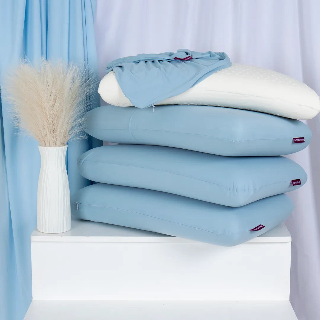 Travesseiro Cappi Blue Látex: Frescor Azul e Suporte Ideal