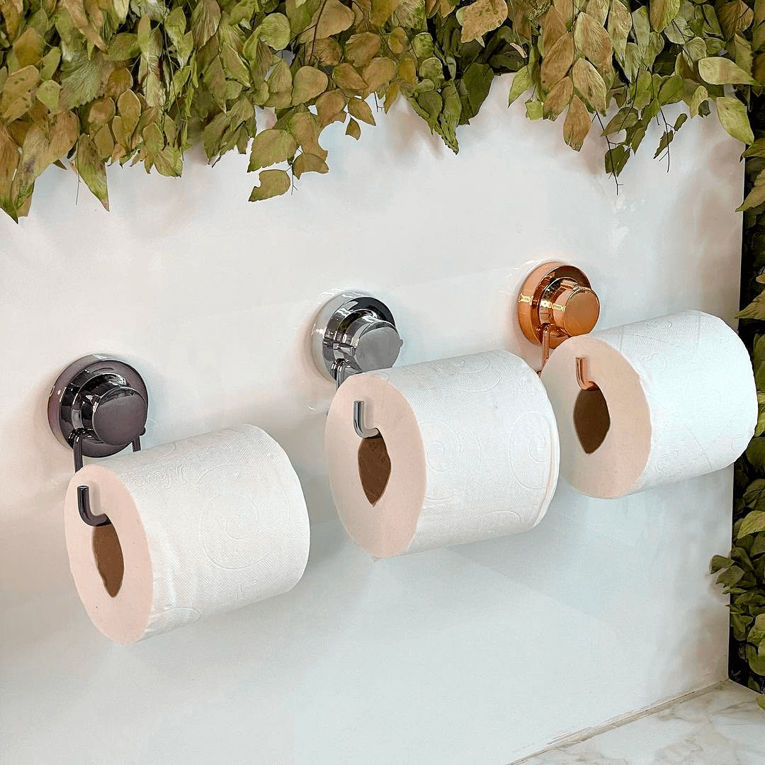Suporte Porta Papel Higiênico de Parede em Aço Com Ventosa Cromado Instalação Rápida