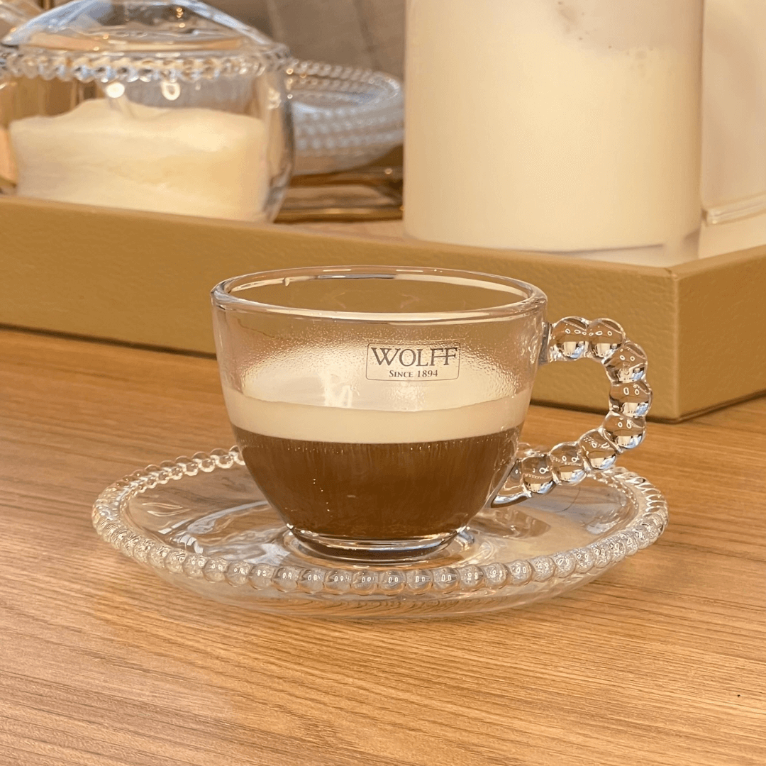 Jogo de Xícaras de Café Cristal Com Pires Pearl Bolinha 4 Peças - 80ml