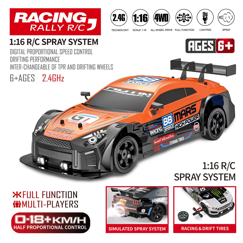 AE86 Carro de Controle Remoto para Crianças, Brinquedos do Veículo de Corrida, GTR RC de Alta Velocidade, Carros Elétricos Drift, Presente, 1:16, 4WD, 2.4G