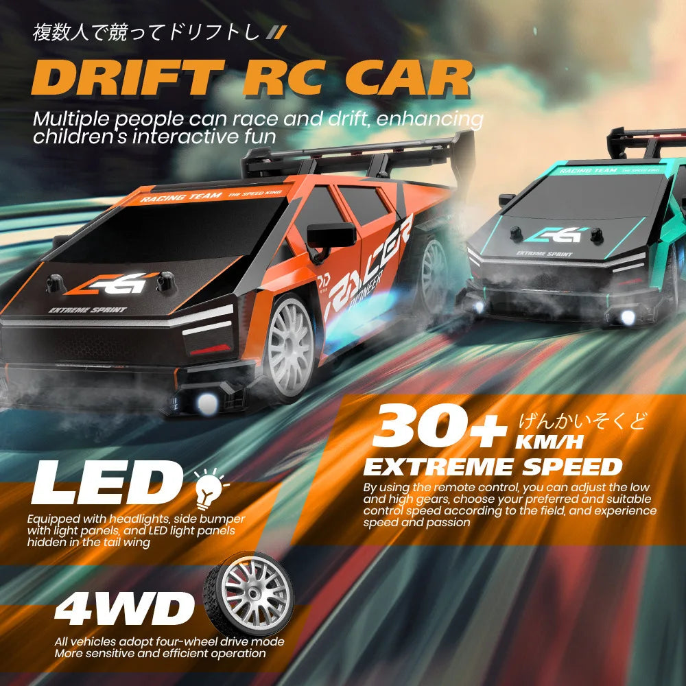 Alta Velocidade RC Drift Vehicle Racing Cars para Meninos, Mustang Pneu Substituível, Carro de Controle Remoto, Competição Race Car Toy, 4WD, 1:24, 2.4G