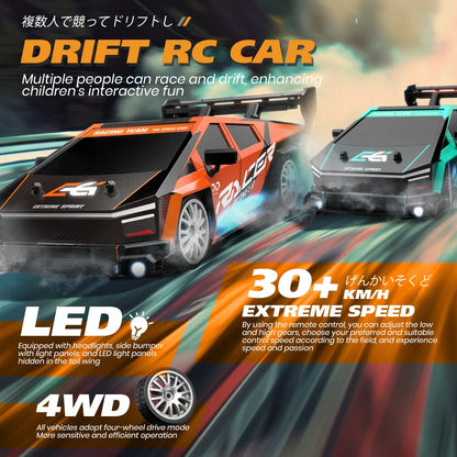 Alta Velocidade RC Drift Vehicle Racing Cars para Meninos, Mustang Pneu Substituível, Carro de Controle Remoto, Competição Race Car Toy, 4WD, 1:24, 2.4G