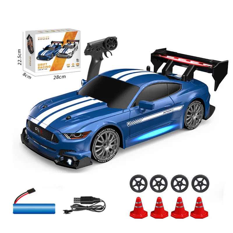 Alta Velocidade RC Drift Vehicle Racing Cars para Meninos, Mustang Pneu Substituível, Carro de Controle Remoto, Competição Race Car Toy, 4WD, 1:24, 2.4G