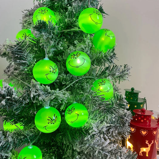 Green Balls Lights para Decoração do Dia das Bruxas, Party String Lights, DIY Christmas Tree Decor, Material de Férias, Engraçado, 10LED, 2024