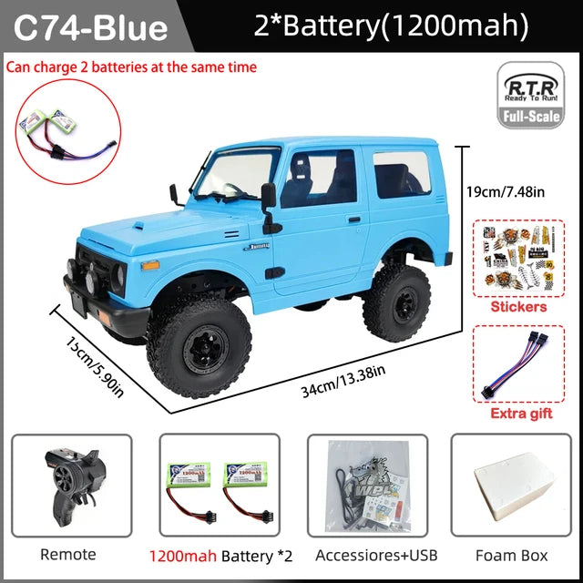 WPL-Carro de controle remoto para menino, 1:10 RC Car, Jimny Warrior JA11, 4WD, 2.4G, simulação de rastreadores, brinquedo na estrada