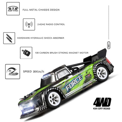 Wltoys k989 atualizado 284131 1/28 com luzes led 2.4g 4wd 30 km/h chassis de metal de alta velocidade off-road deriva carros de rc elétrica