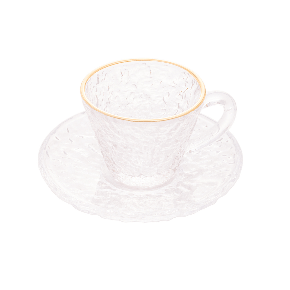 Xícara de Café Petra Cristal Ecológico com Pires e Borda Dourada 70ml
