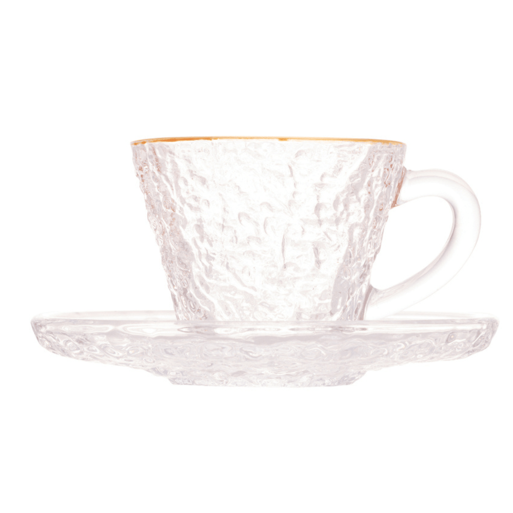 Xícara de Café Petra Cristal Ecológico com Pires e Borda Dourada 70ml