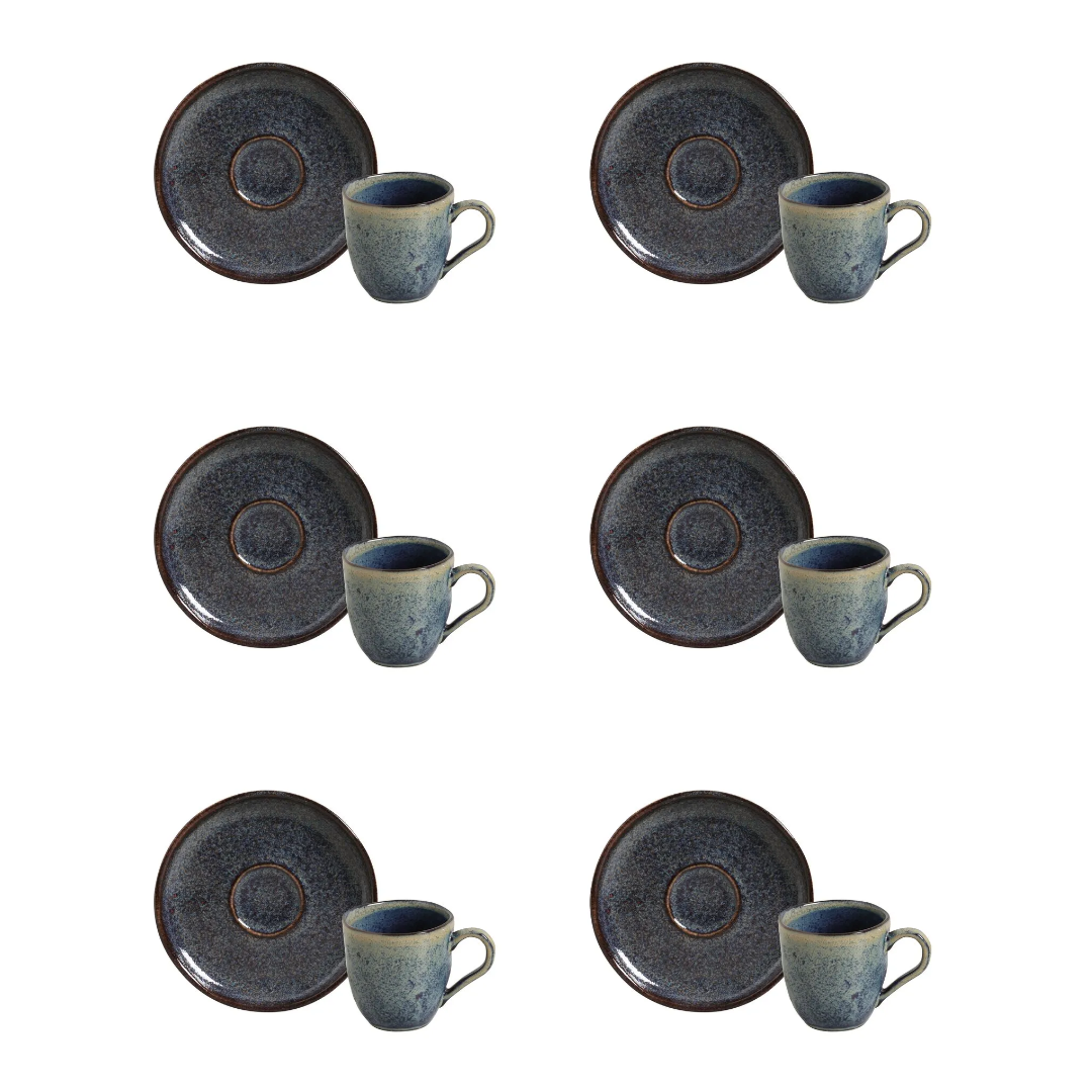 Jogo 6 Xícaras de Café com Pires Bio Titanium Azul Escuro 120ml