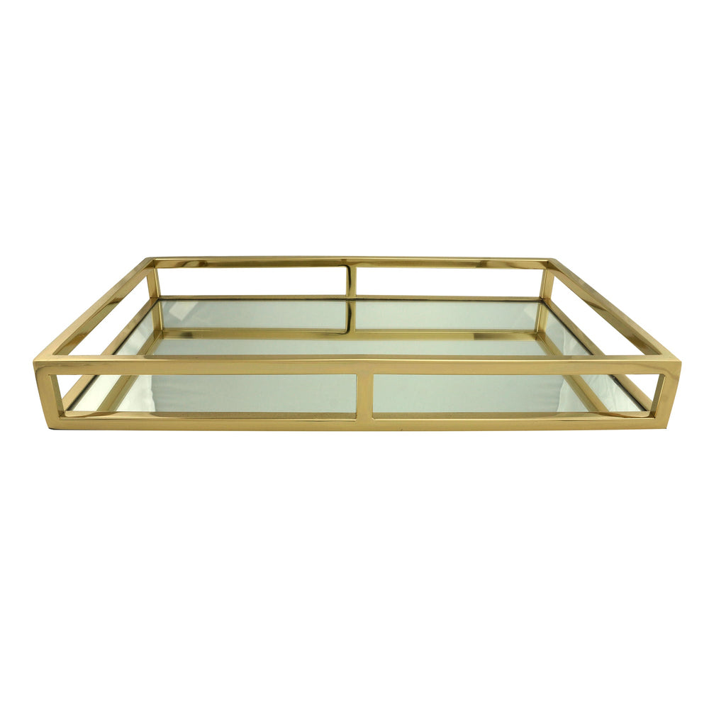 Bandeja Espelhada Aço Inox Dourado 41cm x 26cm x 5cm