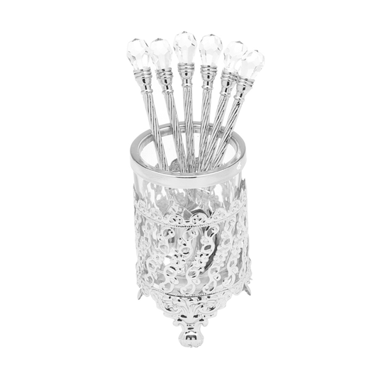 Conjunto 6 Colheres com Suporte Crystal Niquelado Zamac 14cm