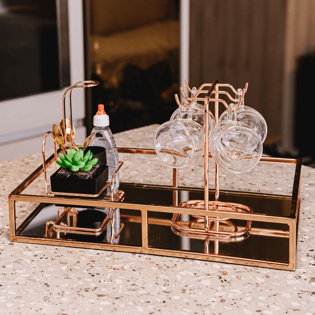 Conjunto para Chá Café Adoçante e Guardanapo Preto e Rose Gold