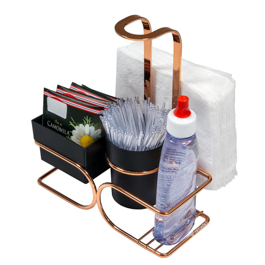 Conjunto para Chá Café Adoçante e Guardanapo Preto e Rose Gold