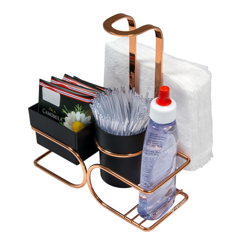 Conjunto para Chá Café Adoçante e Guardanapo Preto e Rose Gold