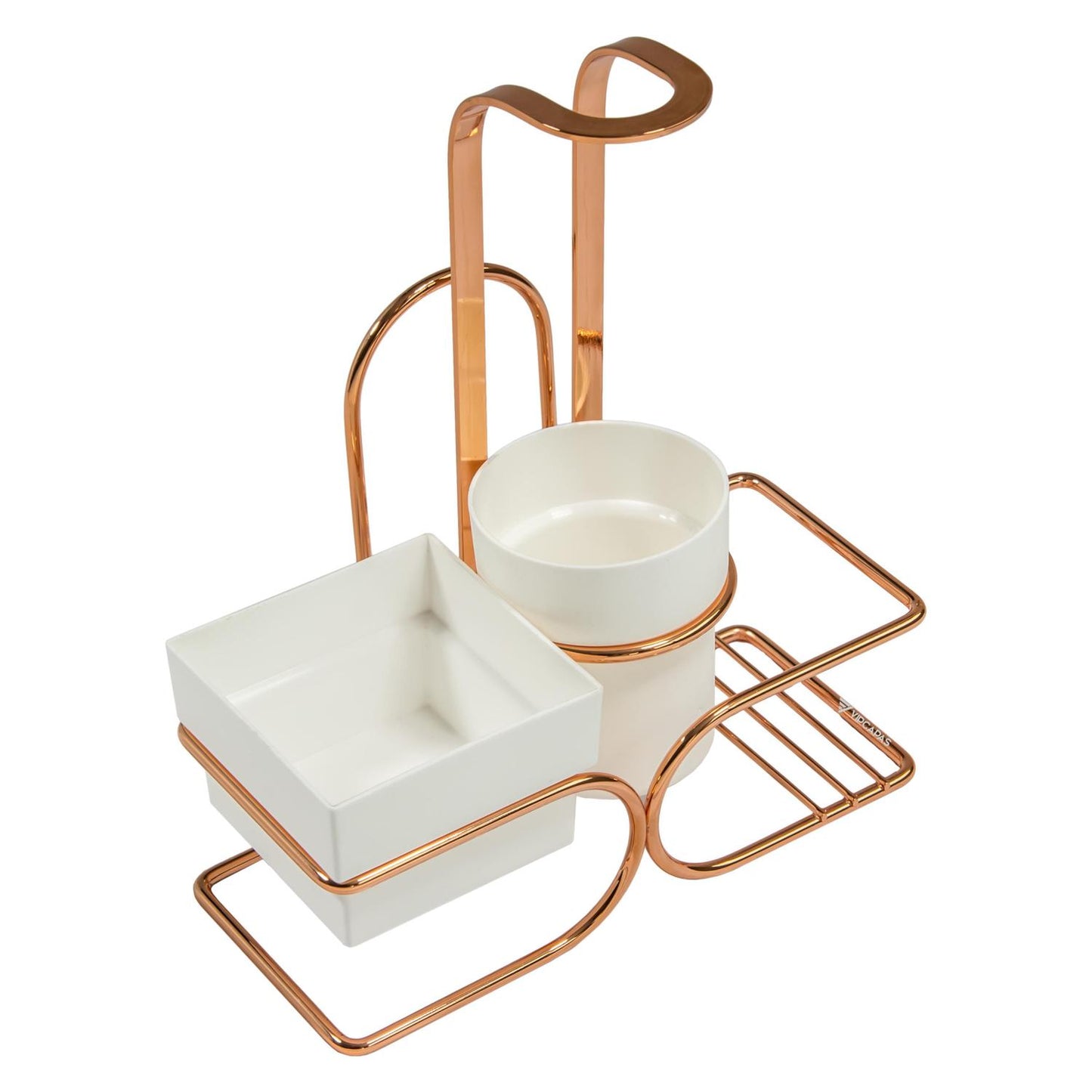 Conjunto para Chá Café Branco Rose Gold Porta Sachês Adoçante