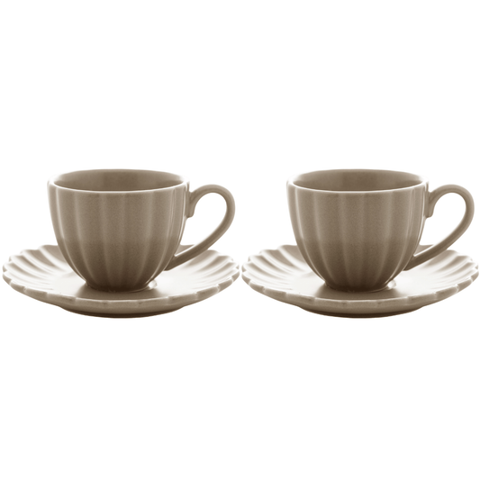 Jogo 2 Xícaras de Café com Pires de Porcelana Petala Areia Matt 90ml