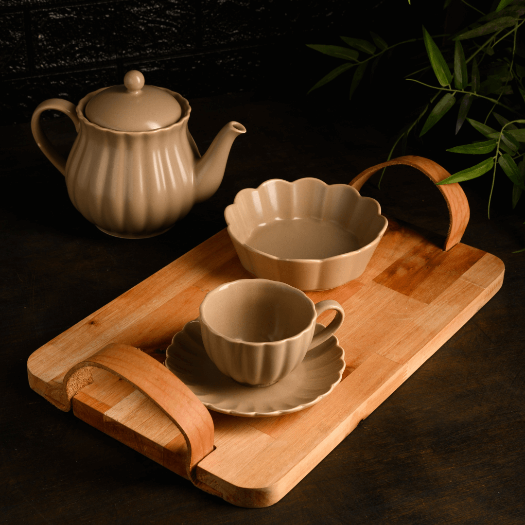 Jogo 2 Xícaras de Café com Pires de Porcelana Petala Areia Matt 90ml