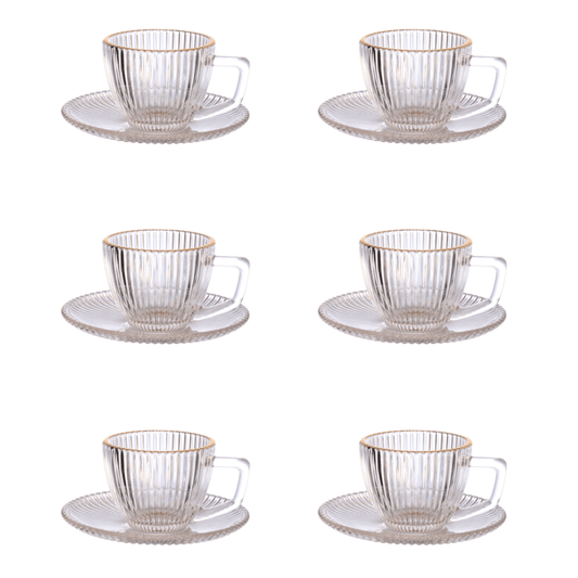 Jogo 6 Xicaras de Café com Pires Graffiato Fio de Ouro de Vidro 90ml