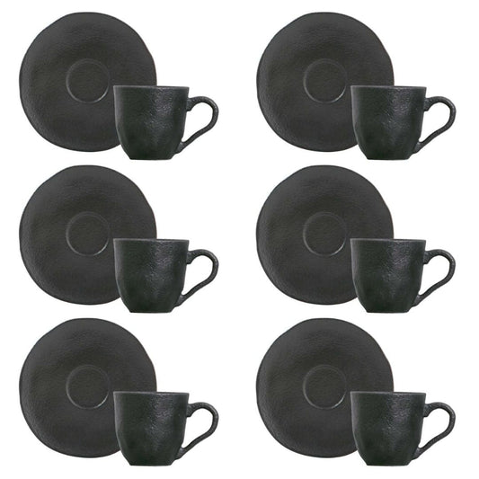 Jogo 6 Xícaras de Café com Píres Orgânico Matte Preto 120ml