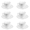 Jogo 6 Xícaras de Café Com Pires Porcelana Branco Com Fio Prateado - 80ml